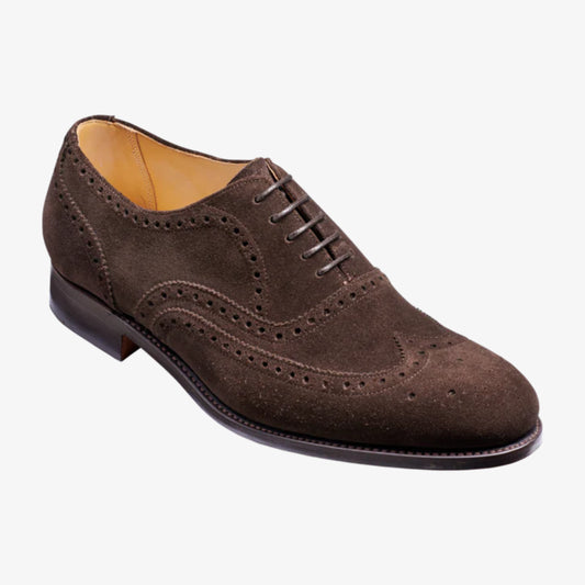 Barker Malton Full Wing Brogue Shoe- Burnt Oak Suede